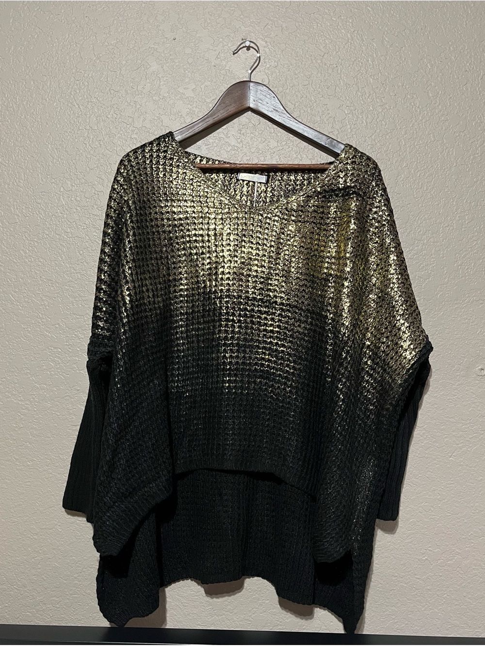 Metallic Knit Oversized Sweater - Black and Gold